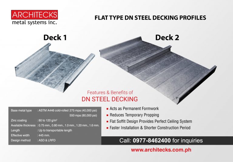 Flat Type DN Steel Decking Profiles Architecks Metal Systems Inc